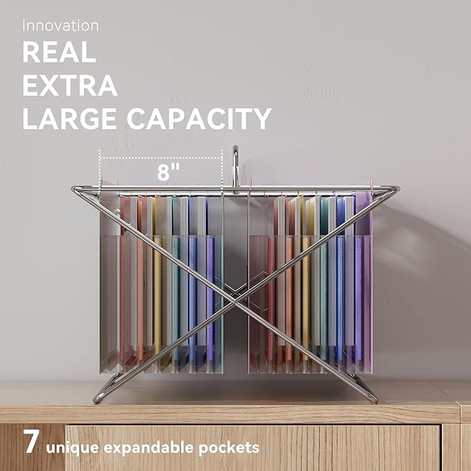 ThinkTex Plastic Expanding Hanging File Folders, 7 Innovative 1.2" Accordion Pockets, Large Capacity, Multi-Color Tabs, Letter Size for Filing Cabinet - 3 Packs 3 Colors