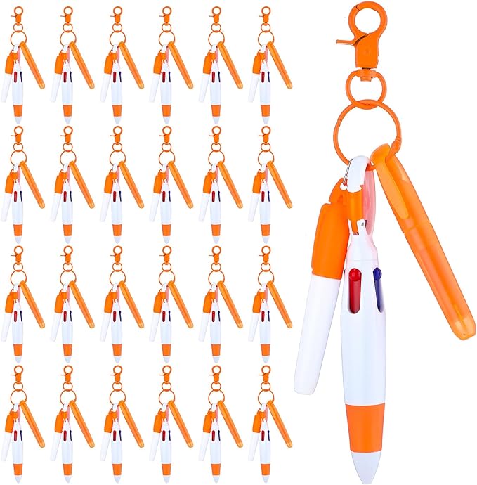 Sherr 25 Sets Retractable Nurse Pens with Mini Highlighter Permanent Marker Keychain Clip Badge Reel Pen Accessories for Nursing Students Medical Staff Office Stocking Stuffer Gift(Orange)
