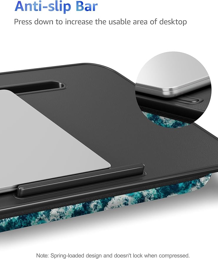 Lap Desk - Portable Laptop Stand & Stand, Fits Up to 17.3 in, Washable Cushion, Built-in Phone Holder & Mouse Pad - Gaming, Eating, Writing, Working on Bed, Couch,Floor - Large, Blue Wave（L.DOCTOR）