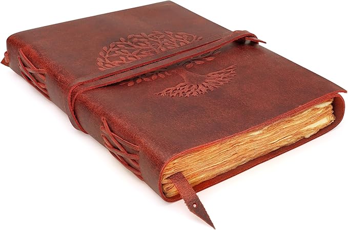 LUXEORIA Tree Of Life Leather Journal for Women and Men, Handcrafted Leather Journal for Writing Womens, Sketchbook, Travel Diary with Unlined Deckle Paper, Wine Red 7x10