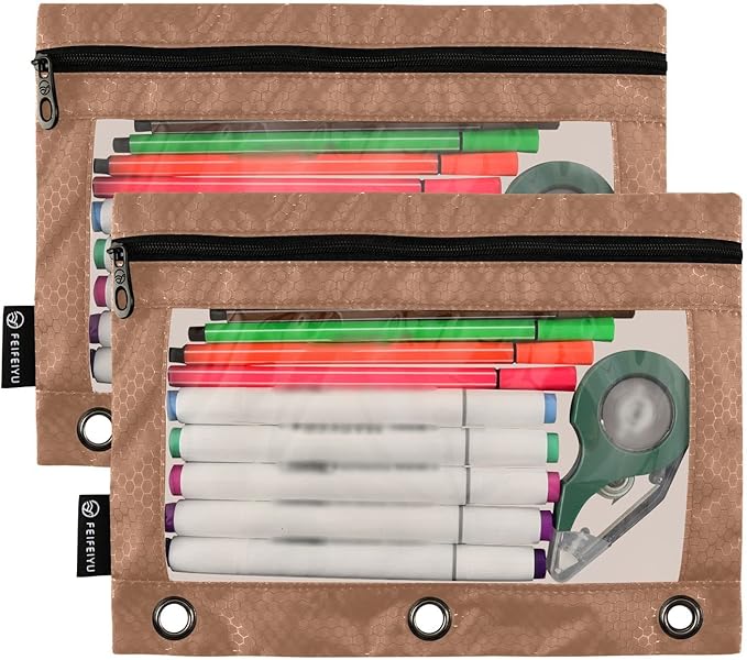 Gredecor Binder Pencil Pouch 3 Ring Terracotta Zipper Pencil Pouches Case 2 Pack Clear Binder Organizer for School Office