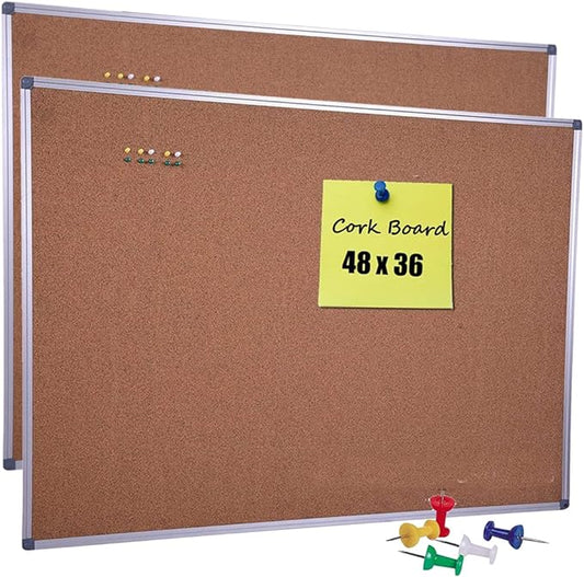 Cork Board, 2 Pack 48" x 36" Bulletin Notice Board Message Memo Pin Board, Silver Aluminum Frame