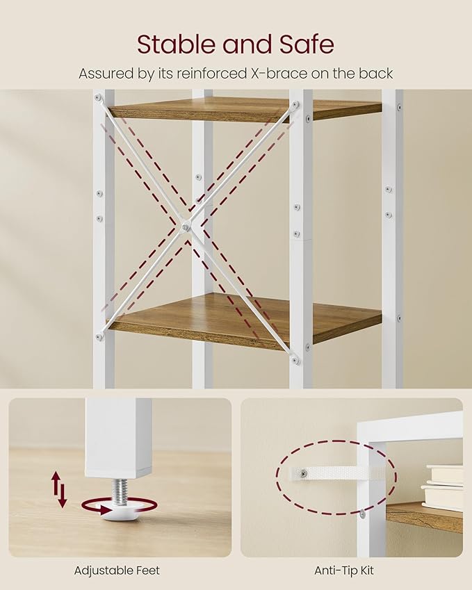 VASAGLE 6-Tier Bookshelf, Bookcase with Steel Frame, Book Shelf for Living Room, Home Office, Study, 11.8 x 15.7 x 73.2 Inches, Industrial Style, Honey Brown and Cloud White ULLS101K02
