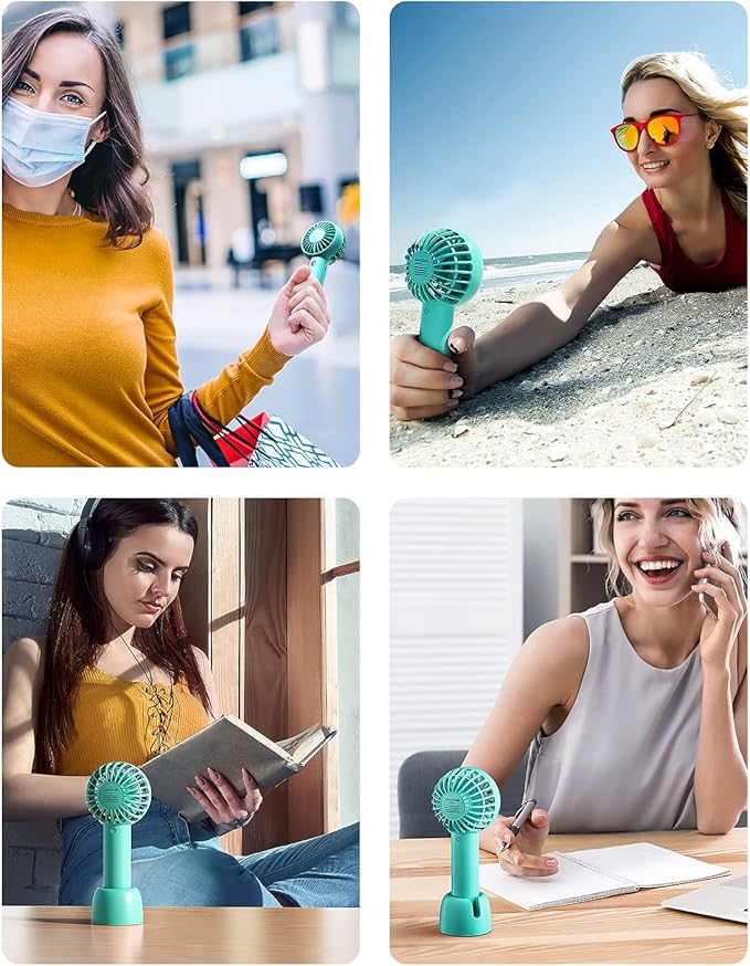 Gaiatop Mini Portable Fan, Small and Powerful, Cute Design 3 Speed Personal Handheld fan and Desktop with Base, Lightweight USB Rechargeable for Travel Lash Makeup Girl Women Summer Gift Green