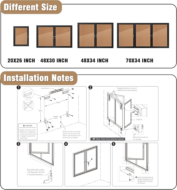 48"x30" Enclosed Bulletin Board, Outdoor Lockable Weather-Resistant Aluminum Cork Noticeboard for School & Office, Silver Frame w/Black Flet