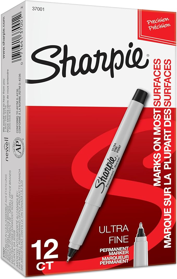 Sharpie Permanent Markers, Ultra Fine Tip, Black, 12 Count - For Classroom, Office, Home, Quick Drying, Fade Resistant, For Wood, Plastic, Paper, Metal, Ideal for Posters, Drawing, Coloring