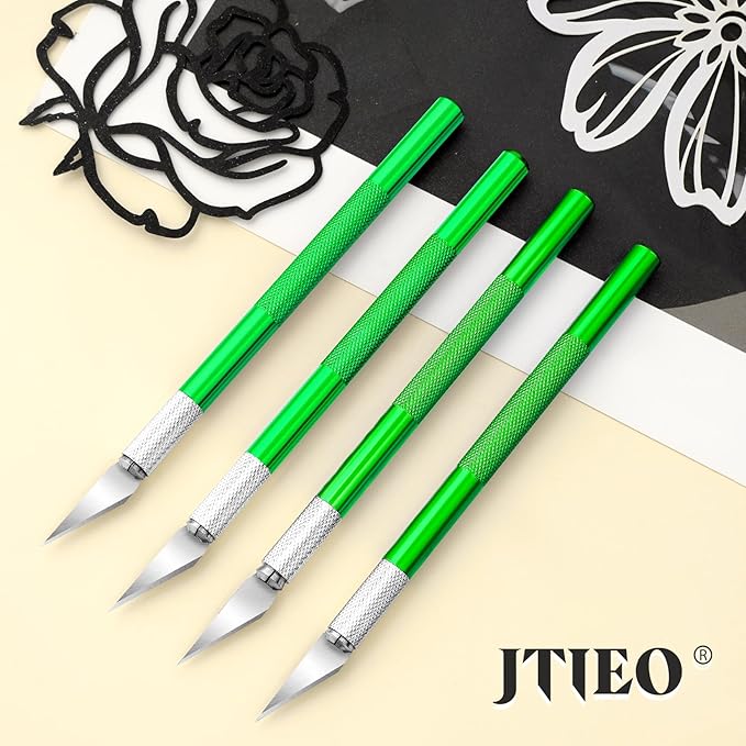 JTIEO Exacto Knife,Hobby Knife,74 Pack with 4 Upgrade Sharp Hobby Knives and 70 Spare Exacto Knife Blades for Art, Scrapbooking (Green)