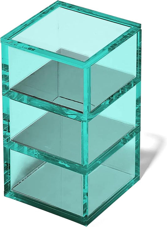 OfficeGoods 3-Tier Stackable Acrylic Holder- Stylish Desk Organizer and Storage for Office or Home – Transparent Square Design, Green with Silver Metal Base
