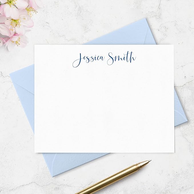 Personalized Stationery Note Cards and Envelopes Set for Women Customized with Name in Script Font, Choose Ink & Envelope Colors | Fairmont & Grove Paper Co. (Font Style #2)