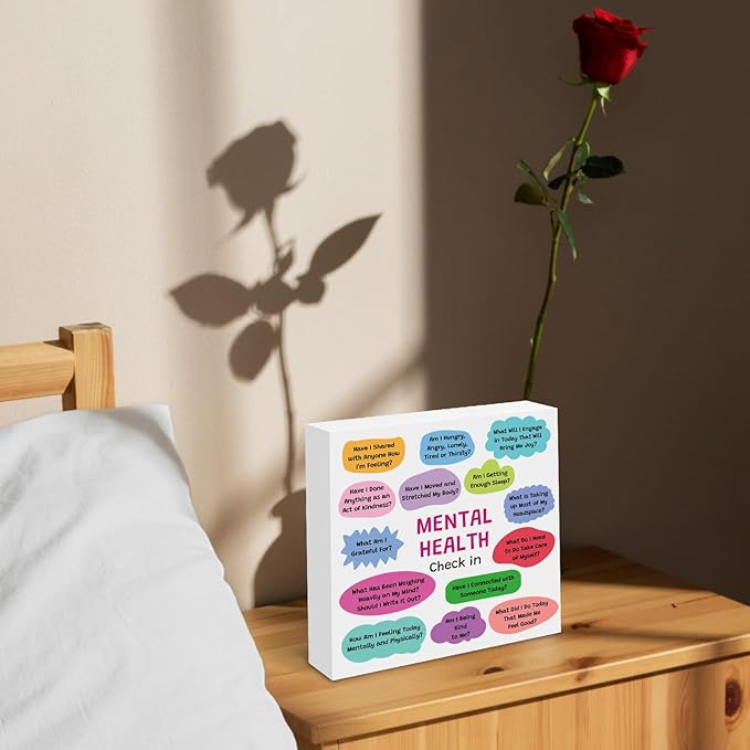 Therapy Office Desk Decor Wooden Box Sign Mental Health Gift School Counselor Gifts Therapist Gifts for Women Health Inspirational Gift for Friends Coworkers Counselor Psychologist Wooden Box Sign