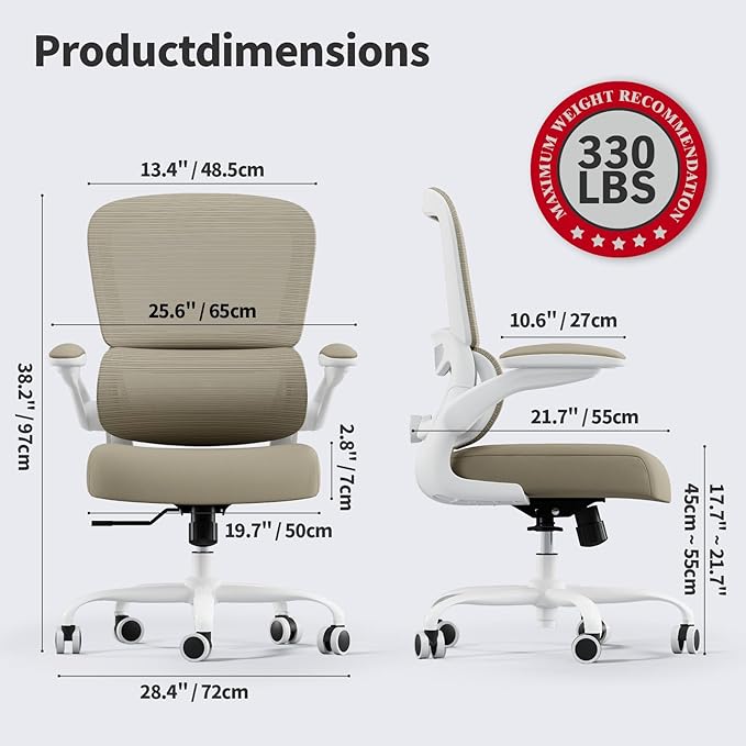 TRALT Office Chair - Ergonomic Desk Chair with Adjustable Lumbar Support, Mesh Computer Chair, Executive Chairs for Home Office Comfortable Lumbar Support,Khaki