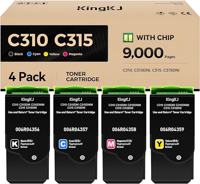 C310 C315 Toner Cartridge Set 4-Pack with chip High-Yield 006R04356 006R04357 006R04358 006R04359 Replacement for Xerox C310 C310DNI Versalink C315 C315DNI Color Printer Ink Black Cyan Magenta Yellow