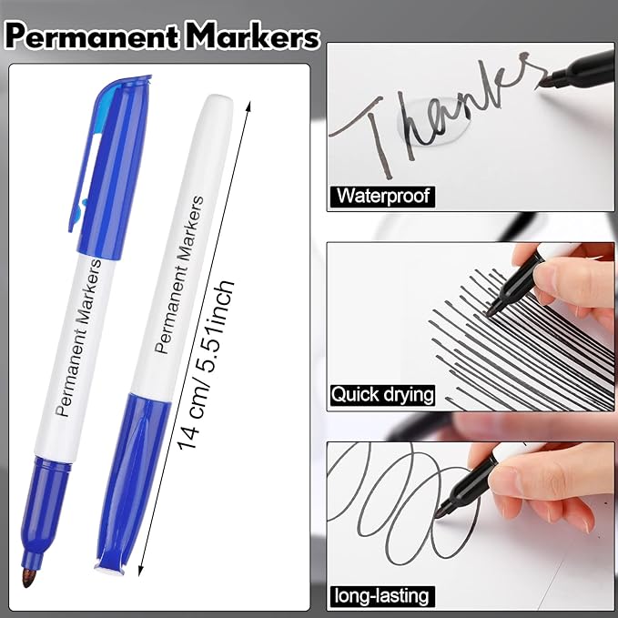 Thenshop 156 Pcs Permanent Markers Bulk 12 Assorted Colors Fine Point Permanent Marker Waterproof Fast Dry Work on Paper Glass Metal Plastic Wood Stone for Back to School Office Supplies(Multicolor)