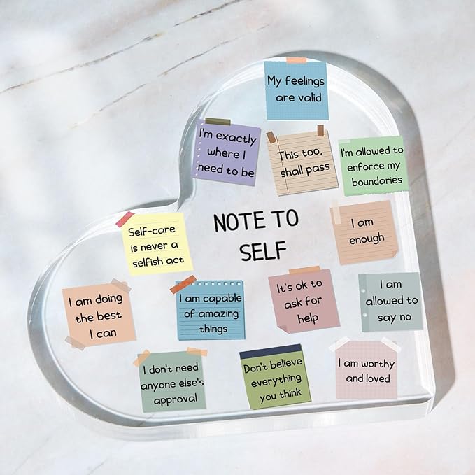 Note to Self Motivational Decor - Office Acrylic Heart Gift Therapy Mental Health Print Decorations for School Counseling Office Therapy Desktop Art Decoration School Counselor, Therapist Office Gifts