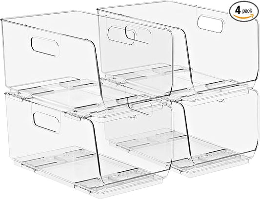 Sorbus Stackable Storage Bins Open Front - Clear Stackable Storage Bins - Pantry Bins for Storage and Organization - Acrylic Stackable Bins for Kitchen - Clear Pantry Organizer Bins (Medium 4 Pack)