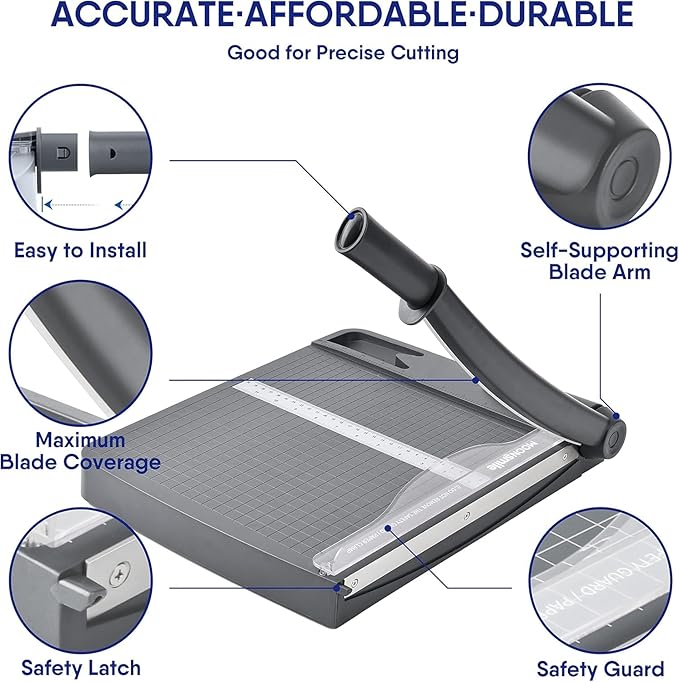 Paper Trimmer, Paper Cutter 12" Cutting Length Heavy Duty Paper Cutter with Storage Drawer, Safety Protection and Blade Lock, 12 Sheets Capacity, Cardstock/Cardboard/Laminate