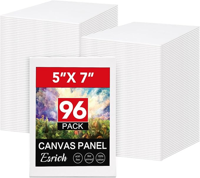 ESRICH Small Canvases for Painting 5x7IN, 96 Pack Small Canvas Boards Painting Canvas Primed Acid-Free Blank Canvas Panels for Oil Paint, Watercolor, Acrylic Paint, Gouache &Tempera.