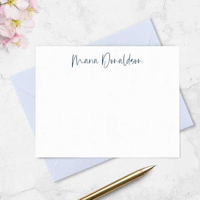 Fairmont & Grove Personalized Stationery Note Cards and Envelopes Set for Women Customized with Name in Script Font, Choose Ink & Envelope Colors Paper Co. (Font Style #3)