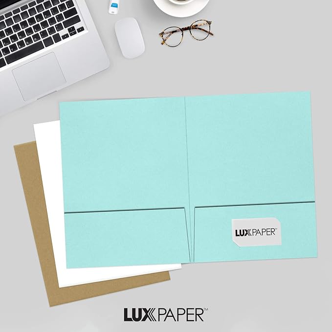 LUXPaper 9" x 12" Presentation Folders | Two Pocket | Seafoam Blue | 100lb. Cover | 10 Qty