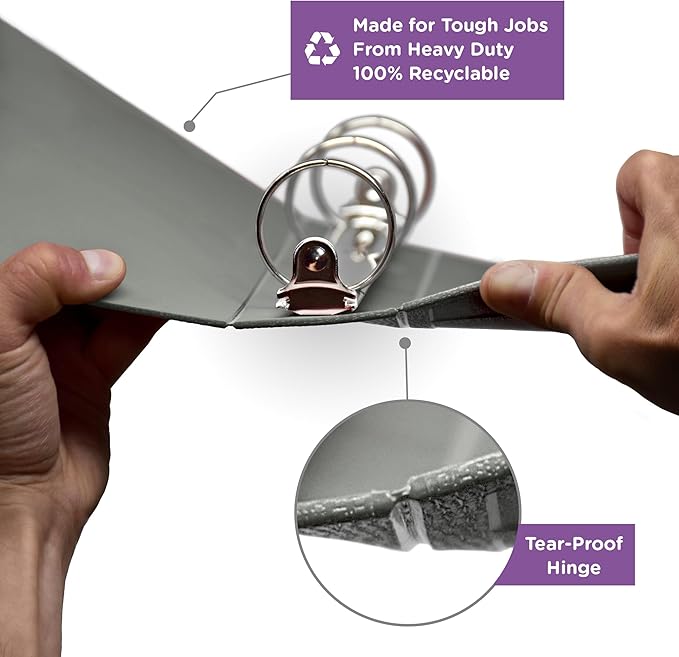 Carstens 4-Inch Heavy Duty 3-Ring Binder - Side Opening, Ash Gray, Durable Plastic, No-Gap Rings, Waterproof Cover, No Pockets, Holds 600 Letter Sheets, BPA-Free, Made in USA (1842-3R), Case of 10