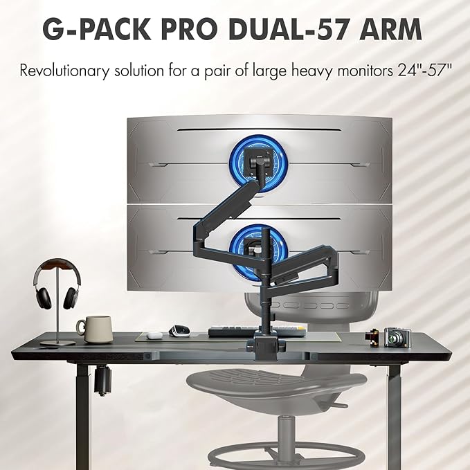 Dual Monitor Arm for 17-57 Inch Ultrawide Screens – Heavy Duty Monitor Arm Desk Mount – VESA Mount with Clamp and Grommet Base – Holds Up to 59.4 lbs. Each