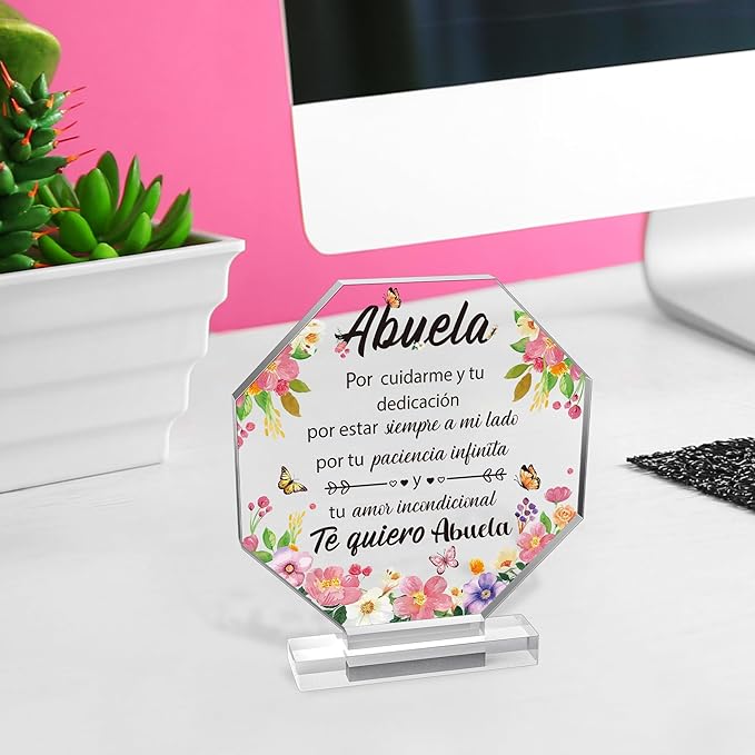 Yopyame Spanish Grandma Birthday Gifts - Regalos para Abuela Acrylic Plaque Decor Keepsake Paperweights Gifts for Grandma in Spanish Christmas Mothers Day Gifts for Grandma from Granddaughter Grandson
