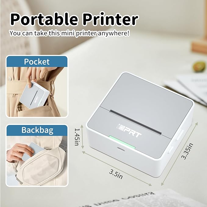 iDPRT Sticker Printer - Mini Portable Printer Bluetooth Thermal Label Printer with 1 Roll Sticker Paper, Inkless Sticker Maker Machine Pocket Instant Print for Study Notes, Pictures, DIY, Label
