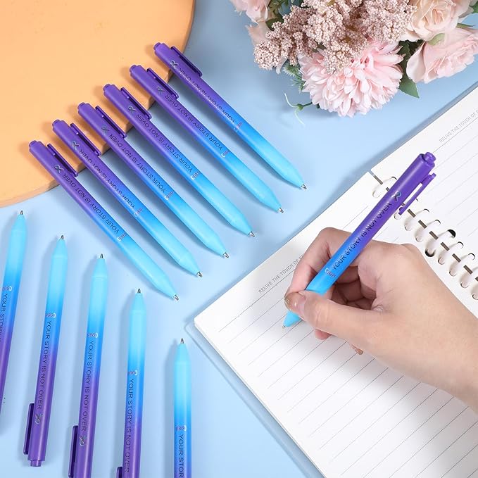 Jetec 100 Pcs Suicide Prevention Awareness Ribbon Pens Bulk Black Ink Retractable Fine Tip Pens with Gradient Color Barrel Ballpoint Pens for Charity Volunteers Activity