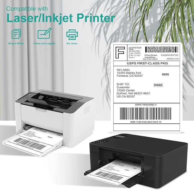 MFLABEL Full Sheet Matte White Labels - 8.5 x 11 Inch for Laser & Inkjet Printers (200 Sheets / 6000 Labels) - Includes Address & Fragile Stickers, Smudge-Proof & Quick Peel