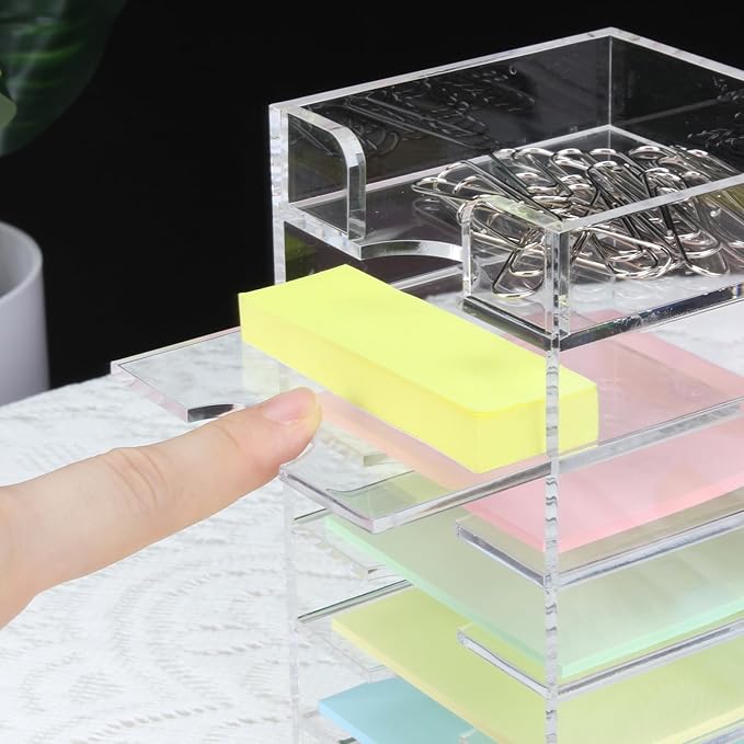 Acrylic Sticky Note Holder 6-Tiers, Adjustable Sticky Note Organizer for Desk Colorful, Desktop Multiple Self Stick Note Pad Holder for Office Home School Desk Accessories Stationery Supplies
