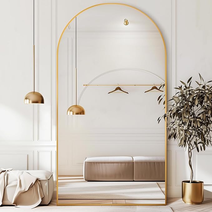 Antok Full Length Mirror, 83"x44" Oversized Floor Mirror Freestanding, Full Body Mirror Floor Standing Mirrors with Stand, Hanging Mounted Mirrors for Living Room Cloakroom,Gold,Arched Style