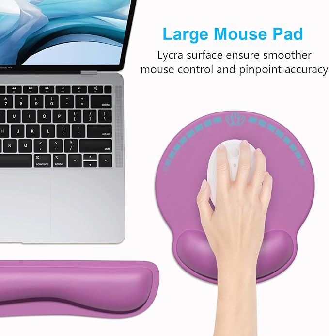 Dapesuom Keyboard Wrist Rest and Mouse Pad with Wrist Support, Cute Memory Foam Cushion for Keyboard and Mouse Set, Desktop Pad Rests with Non Slip Base for Easy Typing & Pain Relief, Radiant Orchid