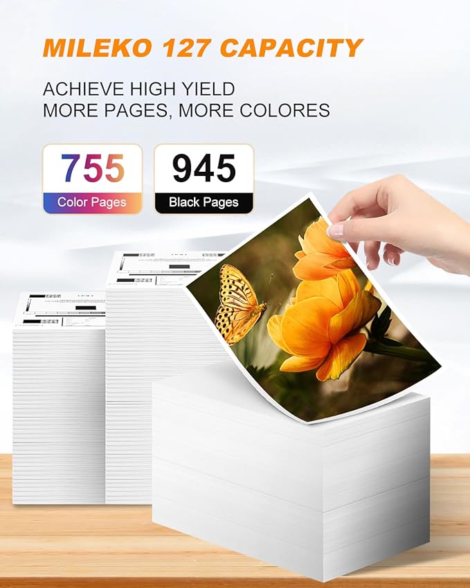 MILEKO 127XL Ink Cartridge Remanufactured Replacement for Epson 127 XL Ink Cartridges T127 Ink for Workforce 60 545 845 645WF-3540 WF-3530 WF-3520 WF-7010 WF-7510 Stylus NX530 NX625 Printer (5 Pack)