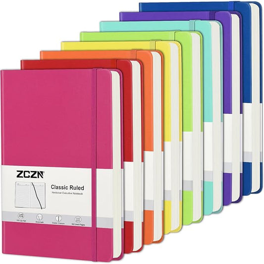 ZCZN 8 Pack Hardcover Journal Notebooks, 5.5"x8.3", Hardcover, 8 Colors, A5 Lined Journals for Notes-taking,Writing,Diary, Ruled Journaling Notebooks for Work School Travel Home