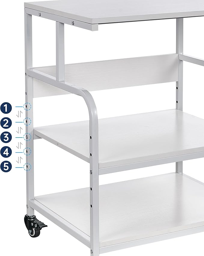 White Printer Stand, 23.6 x18.9 x 30 Inches Big Size Printer Table with Adjustable Shelf, 3 Tier Rolling Printer Cart with Wheels for Home Office Storage and Organization