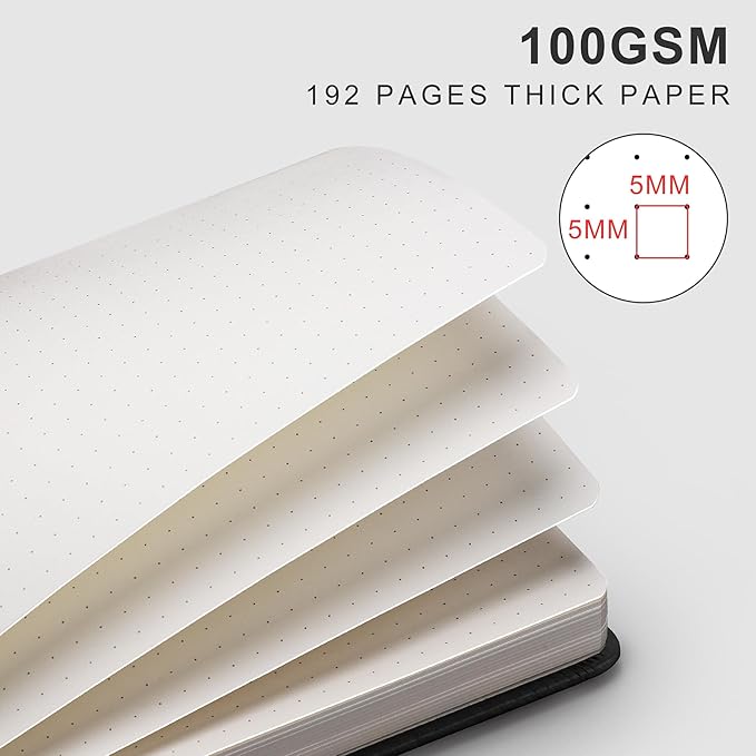 EMSHOI Dotted Journal, 8.5" x 11" Hardcover Leather Journal for Women Men, 192 Pages 100 GSM Dot Grid Notebook, Dotted Notebook for Work, A4 Large Journals for Writing, Bullet Journaling, Black