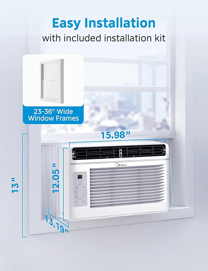 Midea MAW05R1JWT-B Electronic 5K 5,000 BTU, 3-in-1 Fan/Dehumidifier Window AC Unit, Easycool Air Conditioner with Remote Control, Cools up to 150 Sq. Ft, Fits Bedroom, Study, Office, White