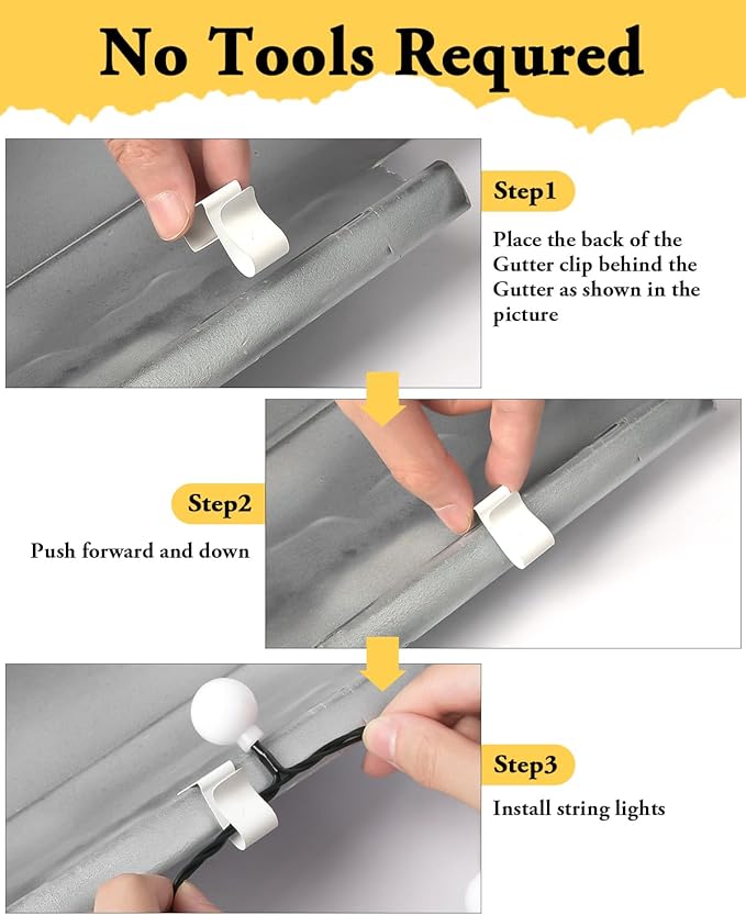 Gutter Clips for Hanging Outdoor Lights: 50Pcs Metal White Weatherproof Christmas Light Clips for Outside String Lights Xmas Halloween Seasonal Rope Mini Decoration Lights