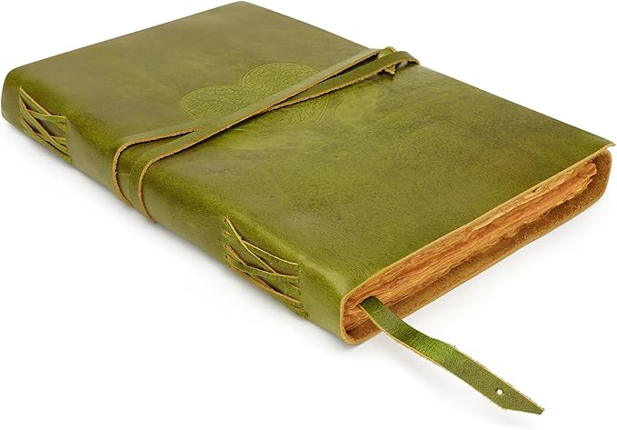 LUXEORIA Heart Journal for Women and Men, Handcrafted Leather Journal for Writing Womens, Sketchbook, Travel Diary with Unlined Deckle Paper, Mint Green 8x13