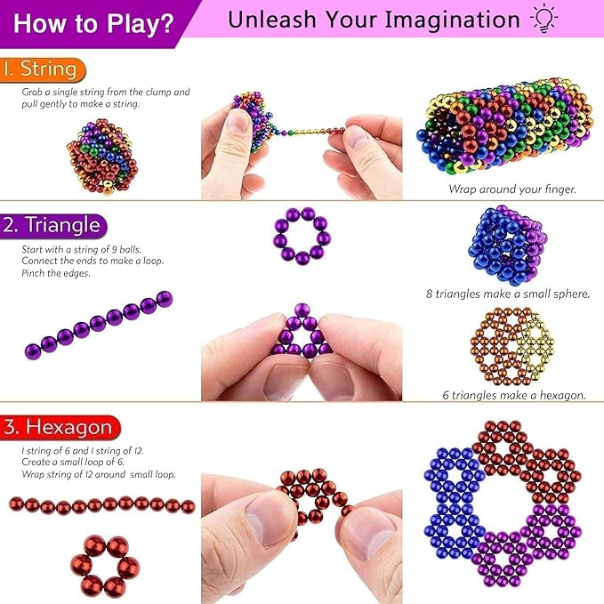 1000pcs Upgrade Balls Original Balls Creative 3D Fidget Building Desk Toy for Stress Relief Beads Putty Toy Slime (10Color-3MM-1000pcs)