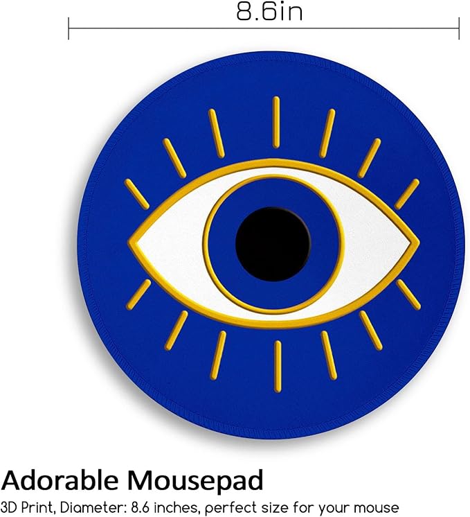 Evil Eye Lucky Round Mouse Pad, Small Mouse Pad with Non-Slip Rubber Base, Stitched Edge Mousepad for Desk Wireless Mouse, Gaming Mouse Mat for Computer Laptop Home Office Women Men, 8.6 x 8.6 Inch