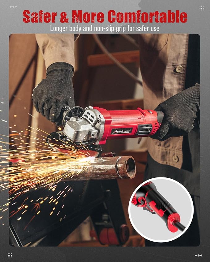 AVID POWER Angle Grinder 4-1/2 Inch 8.0 Amp 1000W Electric Grinder Tool 7-Variable-Speed Metal Grinder, 11,500 RPM, Paddle Switch with Lock-on Button, Cutting & Grinding Wheels and Side Handle