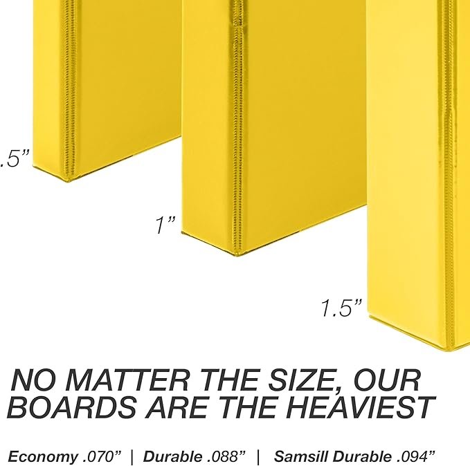 Samsill Durable 0.5 inch 3 Ring Binder, Made in USA, D Ring Binder,FSC 100% Recycled Chipboard, Yellow, 12 Pack