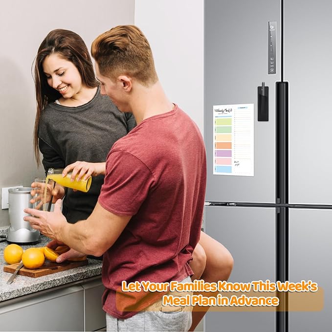 60 Sheet Meal Planner for Fridge with Pen Holder, Magnetic Weekly Meal Planner & Grocery List with Tear-off Shopping List for Meal Prep, 7x10''-Colored Lines