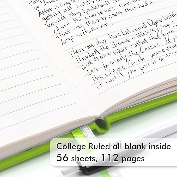 feela 6 Pack Pocket Small Notebooks Bulk, Mini Cute Memo Notepads Hardcover College Ruled Lined Journals with Pen Holder for Women Girls Office School, with 6 Black Pens, 3.5”x 5.5”, A6, Green