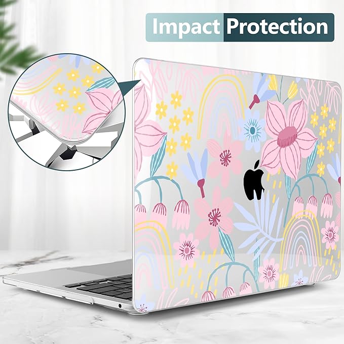 TWOLSKOO Compatible with MacBook Pro 13 inch Case 2023-2016 A2338 M2/M1 A2251 A2289 A2159 A1989 A1706, Plastic Hard Shell Cover & Keyboard Skin & Screen Protector, Floral Spring