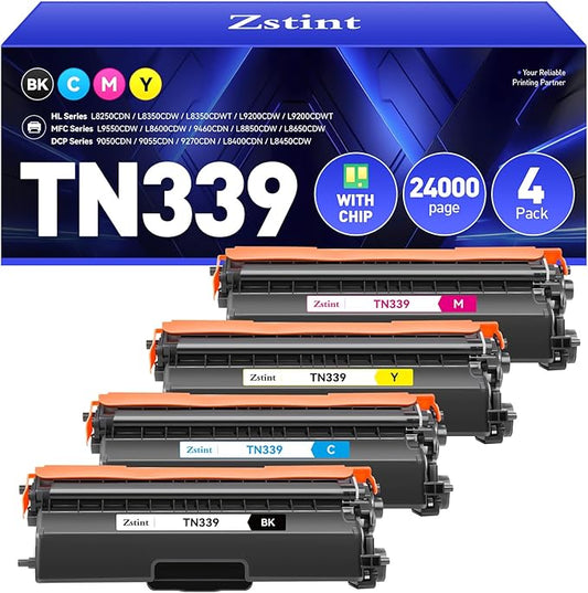 TN339 Toner Cartridge Set 4-Pack（Black Cyan Yellow Magent） Compatible for Brother TN-339 HL-L8350CDW MFC-L8850CDW MFC-L8600CDW HL-4150CDN MFC-9970CDW DCP-L8400 L8450 L8250 L8850 L8650 4570CDW Printer