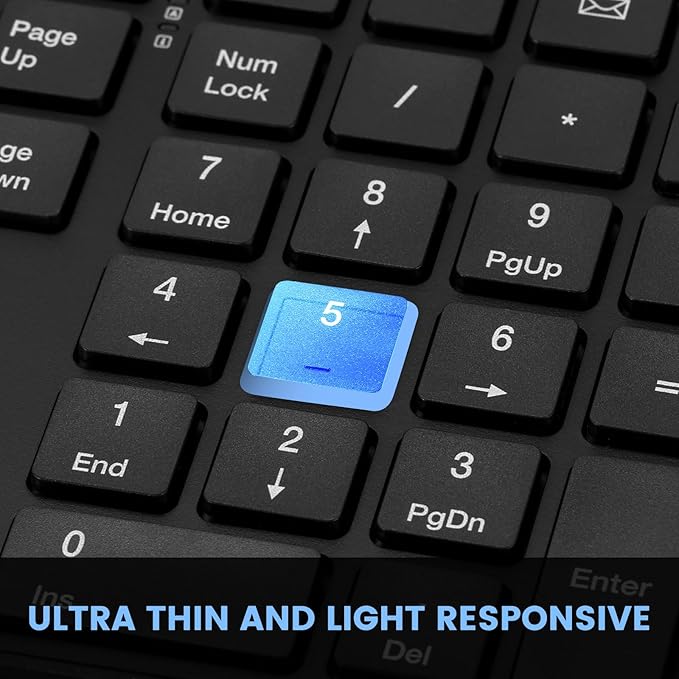 K01R Wireless Keyboard, 2.4G Slim and Compact Wireless Keyboard with Numeric Keypad, Long Battery Life, Lag-Free for PC Laptop Computer Windows, Black