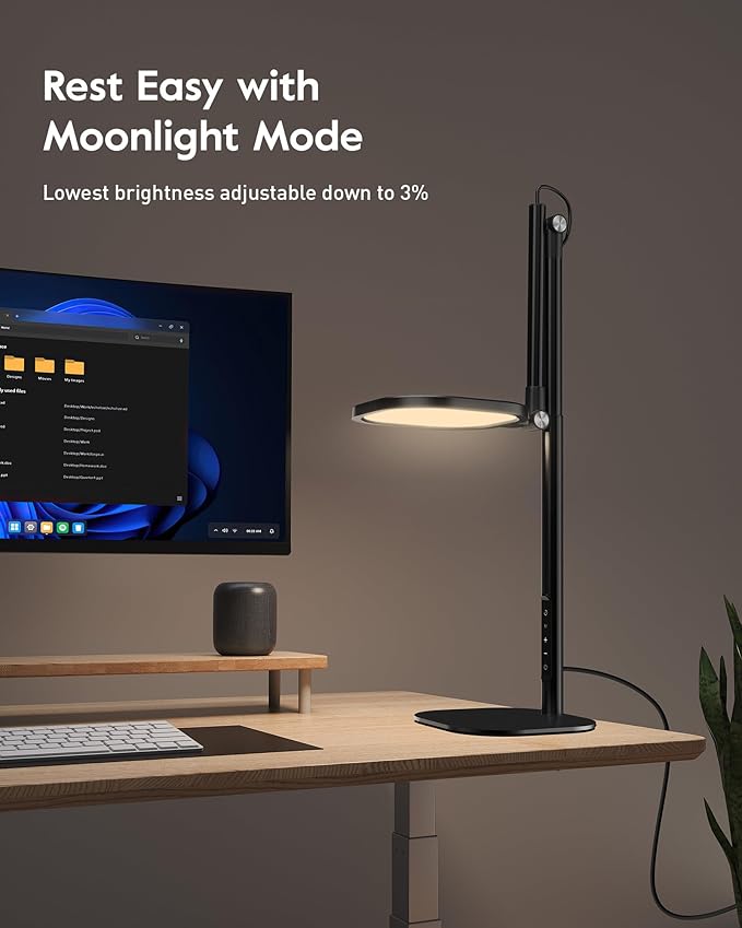 Led Desk Lamps for Home Office with Base, Tall Desk Lamp with 50 Light Modes & Memory and Timer Func Computer Light, Flexible Adjustable Table Lamps for Video Conference, Architect or Study( Black)