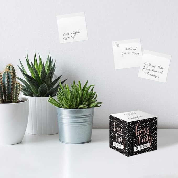 Boss Lady Sticky Note Cube / 600 Sheets / 2.75" Memo Block Printed on 4 Sides/Super Chic Empowering Design